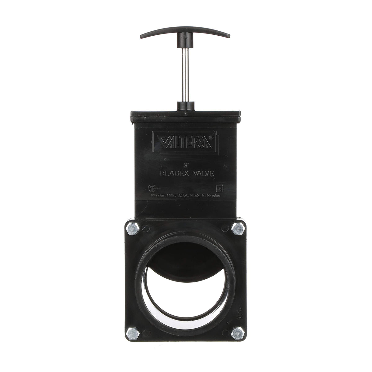 Valterra gate valve front view showing hub and paddle, durable and easy to operate