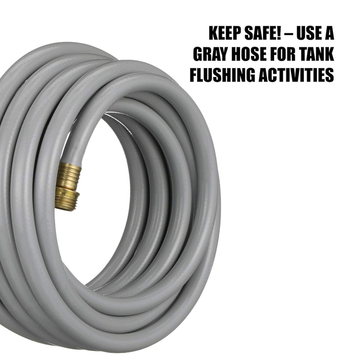 Valterra close-up of hose connection to RV fitting demonstrating secure hookup benefit
