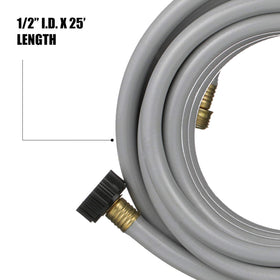 Valterra hose in use draining an RV grey water outlet, safe non-potable routing benefit