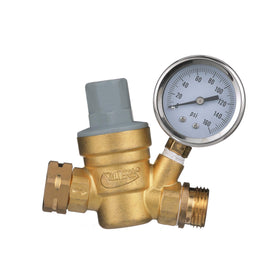 Valterra regulator front view showing durable brass body and compact design for protection