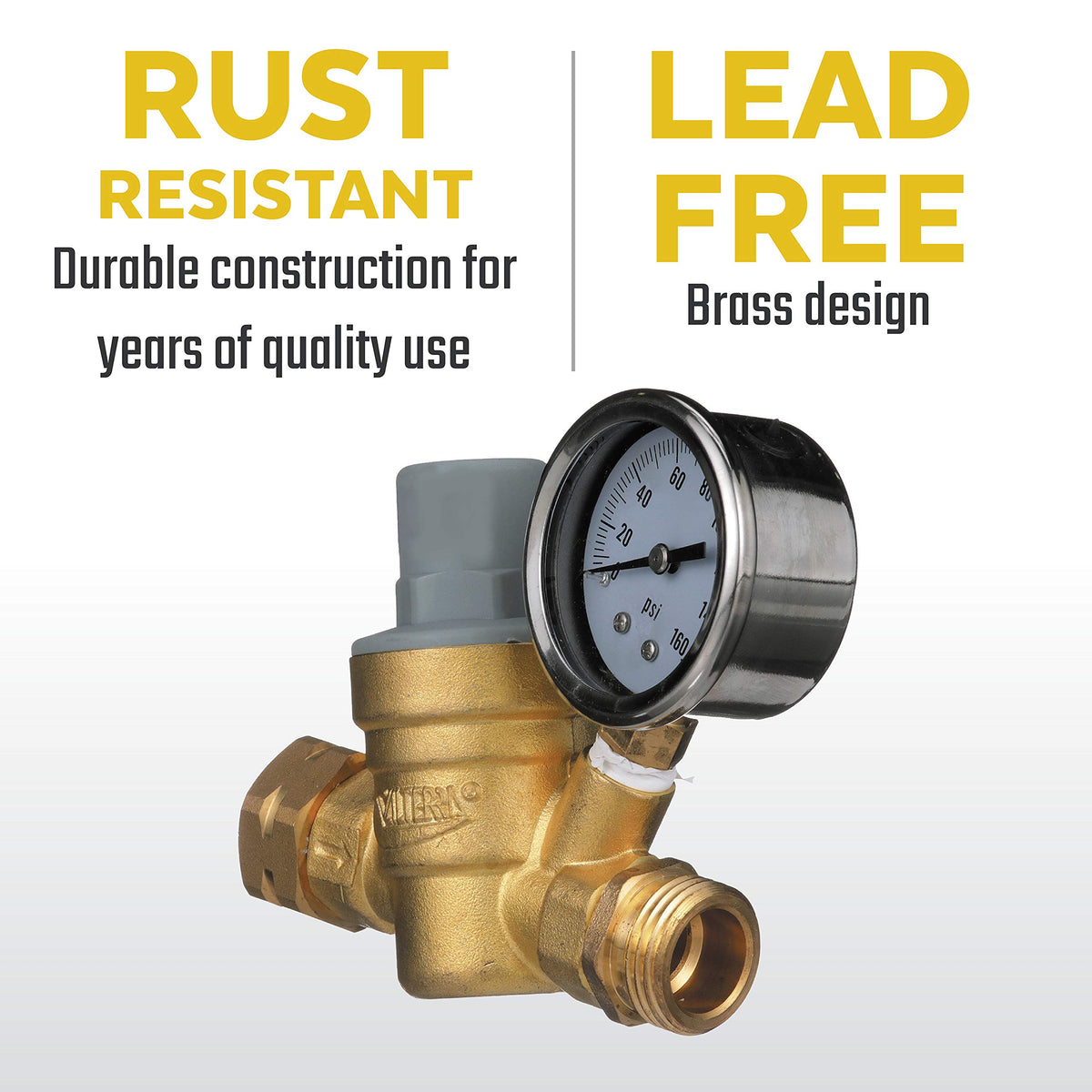 Valterra regulator threaded connection detail demonstrating secure spigot and hose seal