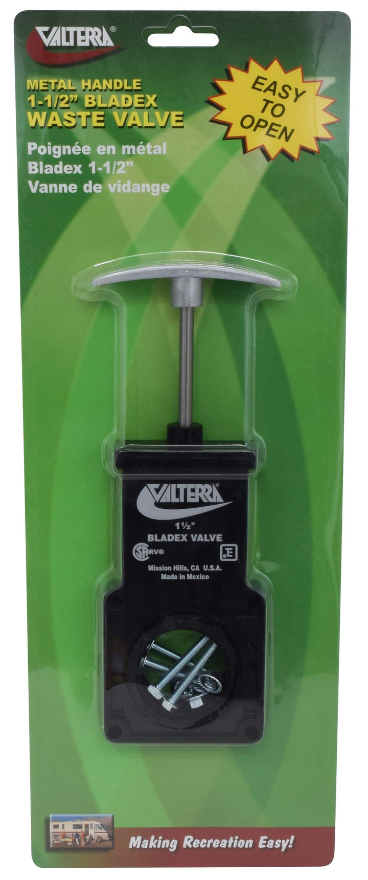 Valterra valve front view showing durable construction and easy replacement benefit
