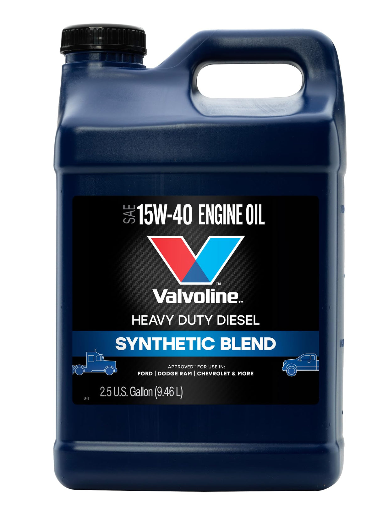 Valvoline 15W-40 front packaging showing jug and capacity benefit