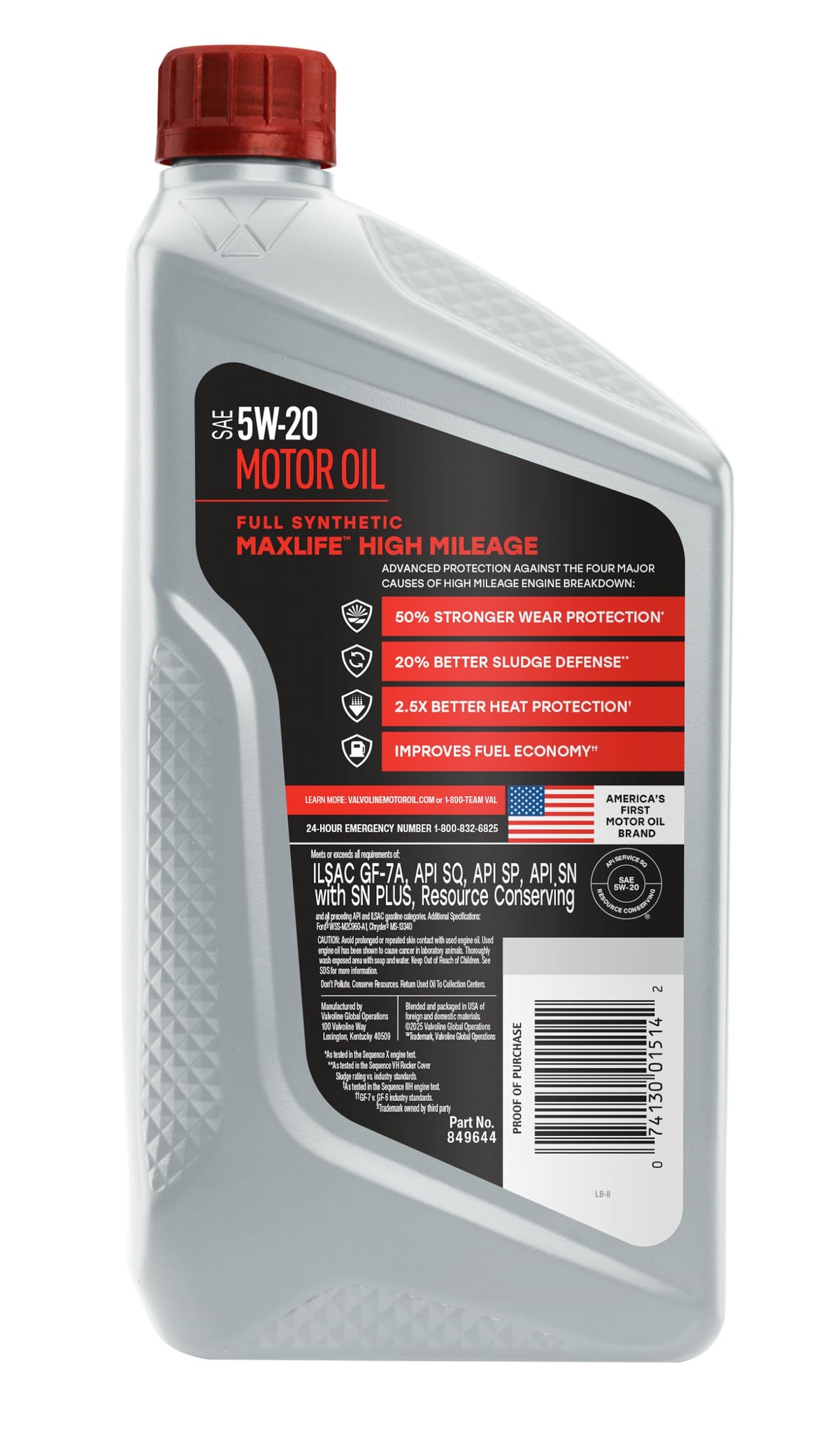 Valvoline 1-quart bottle angled to show pour spout and handle ease