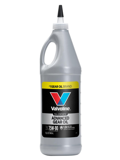 Valvoline advanced full synthetic 75W-90 front quart showing product benefits