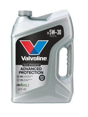 Valvoline advanced full synthetic 5W-30 front label showing product benefits
