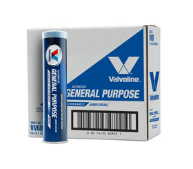 Valvoline amber grease cartridge front view showing label and cartridge benefits