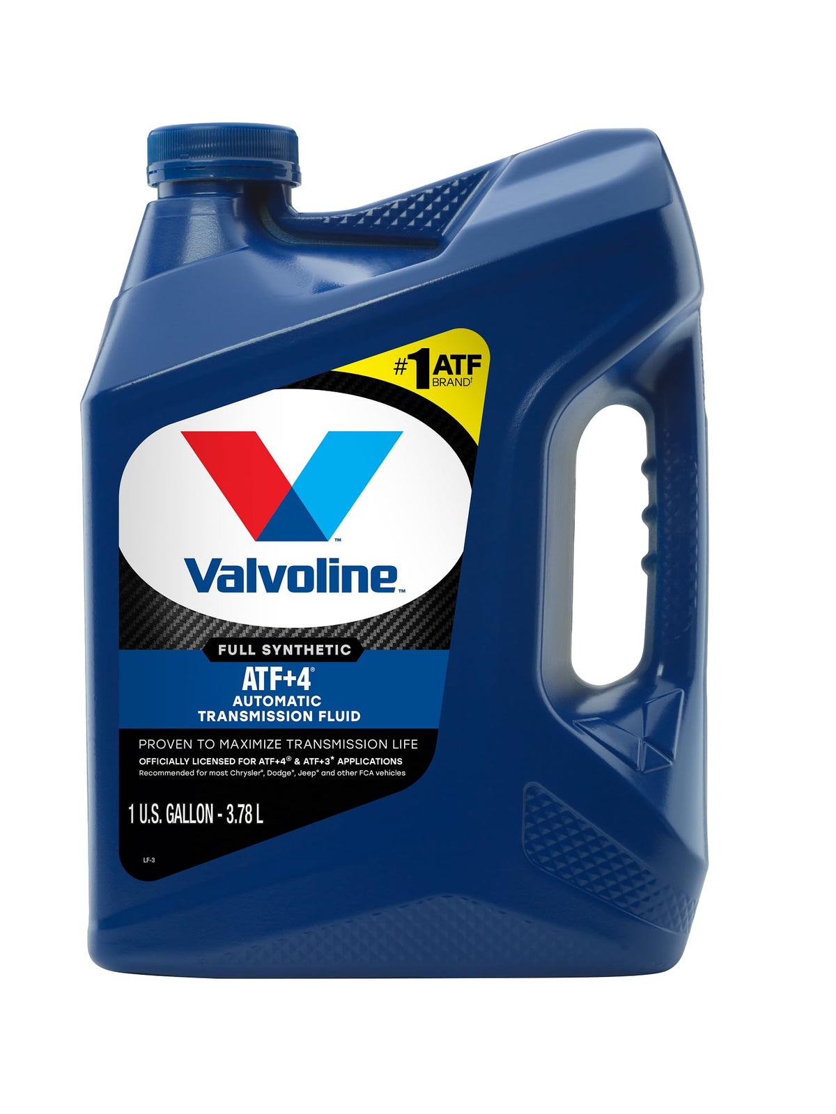 Close-up of Valvoline label with ATF +4 specs highlighting OEM licensing benefit