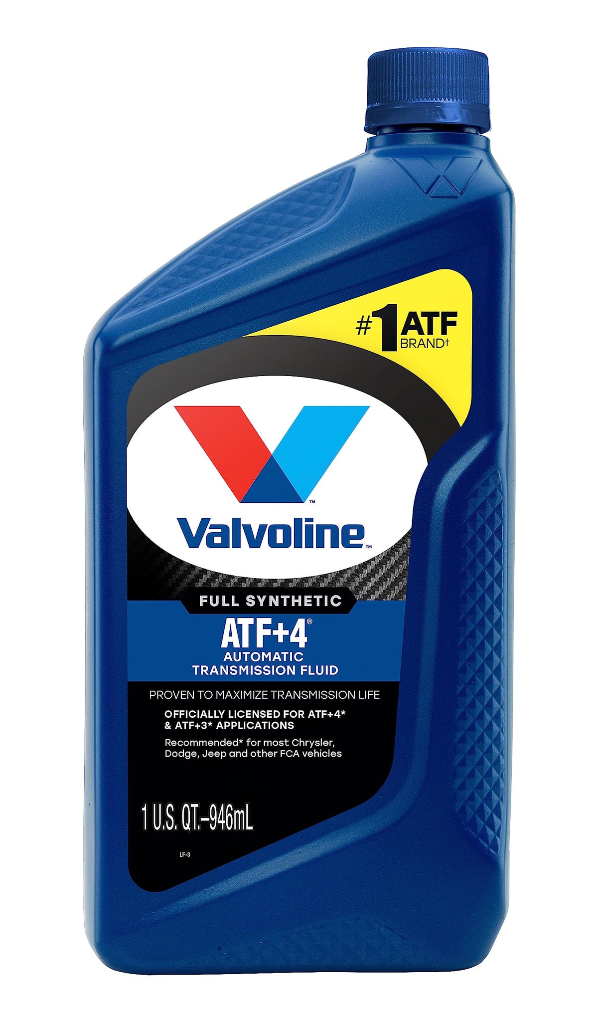 Valvoline label close-up highlighting ATF+4 approval and specs
