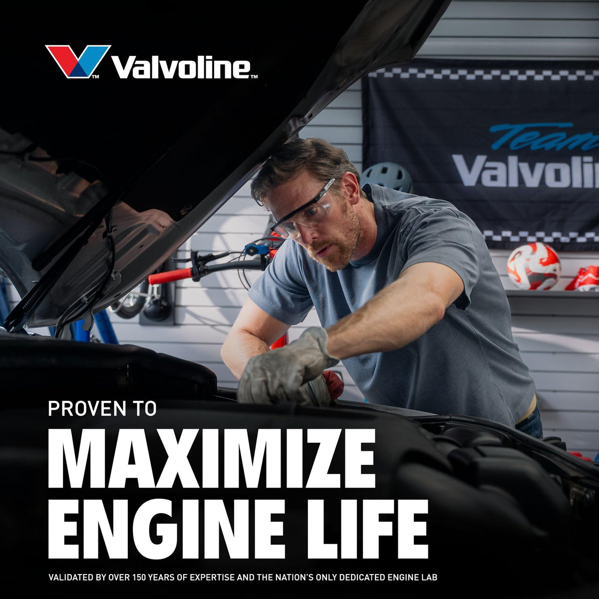 Valvoline bottle on garage workbench illustrating reliable everyday maintenance