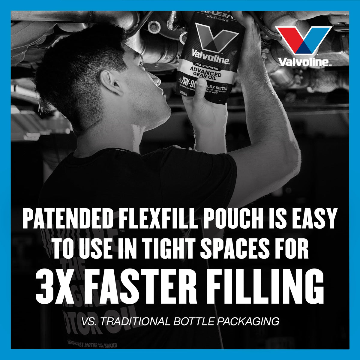 Valvoline Flexfill label detail showing spec information and confidence benefit