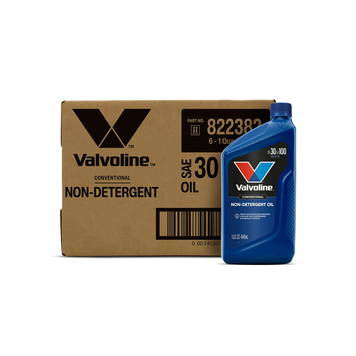 Valvoline front packaging 1QT case showing product and easy storage benefit