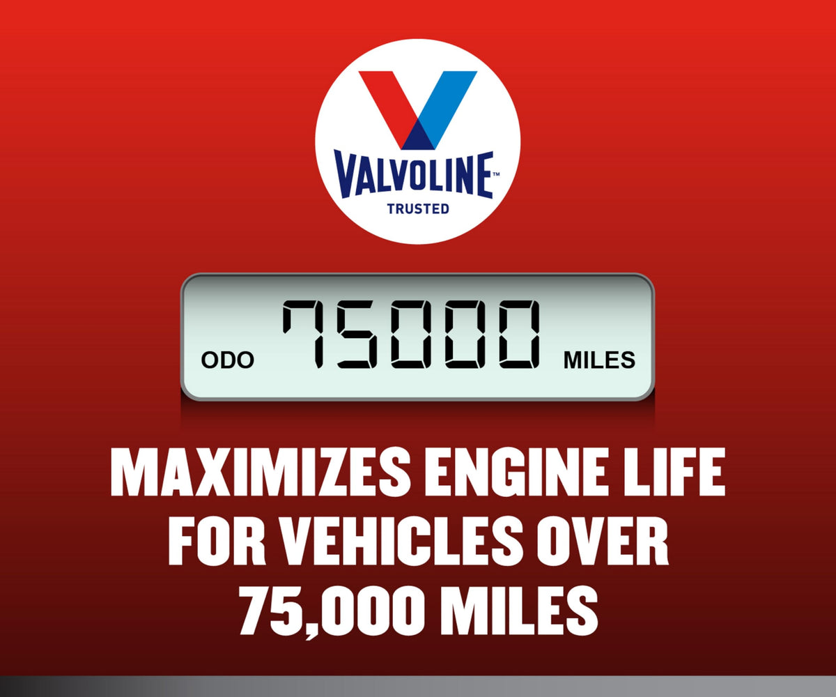 Valvoline label close-up highlighting 0W-20 and MaxLife technology benefits