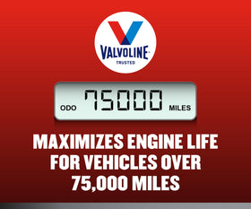 Valvoline label close-up highlighting 0W-20 and MaxLife technology benefits