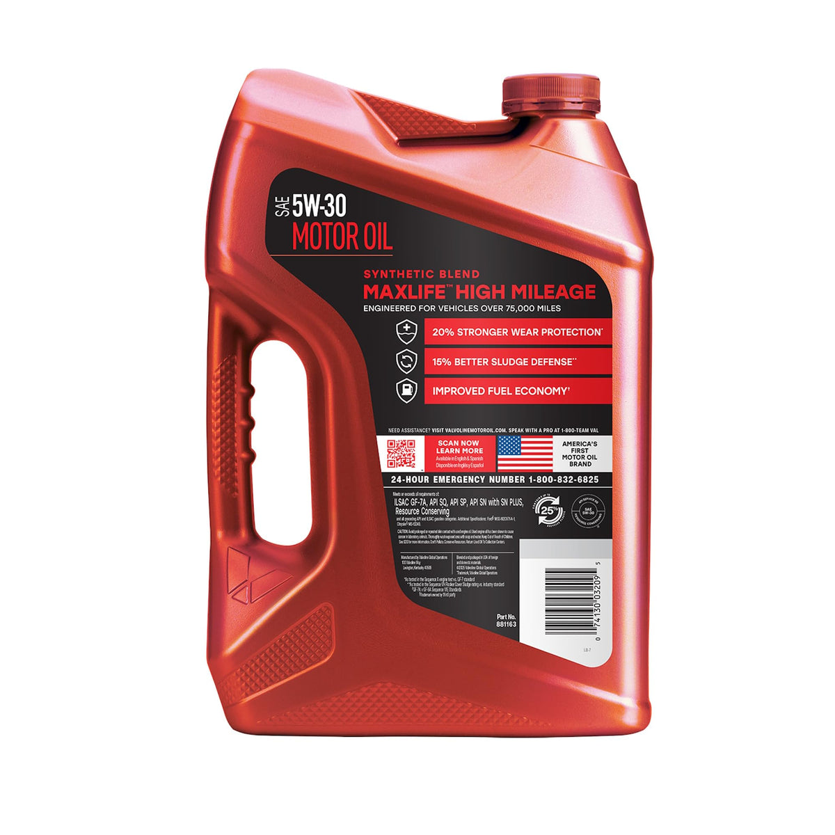 Angled view of Valvoline 5W‑30 bottle highlighting pour spout and shape