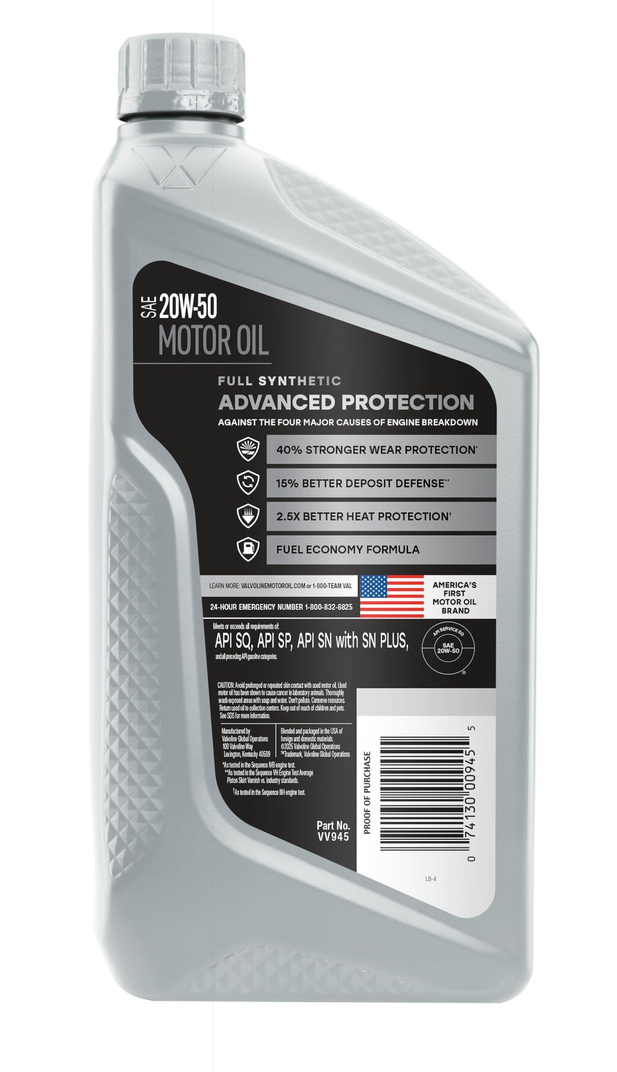 Close-up of Valvoline label detailing viscosity and specification benefits for quick verification