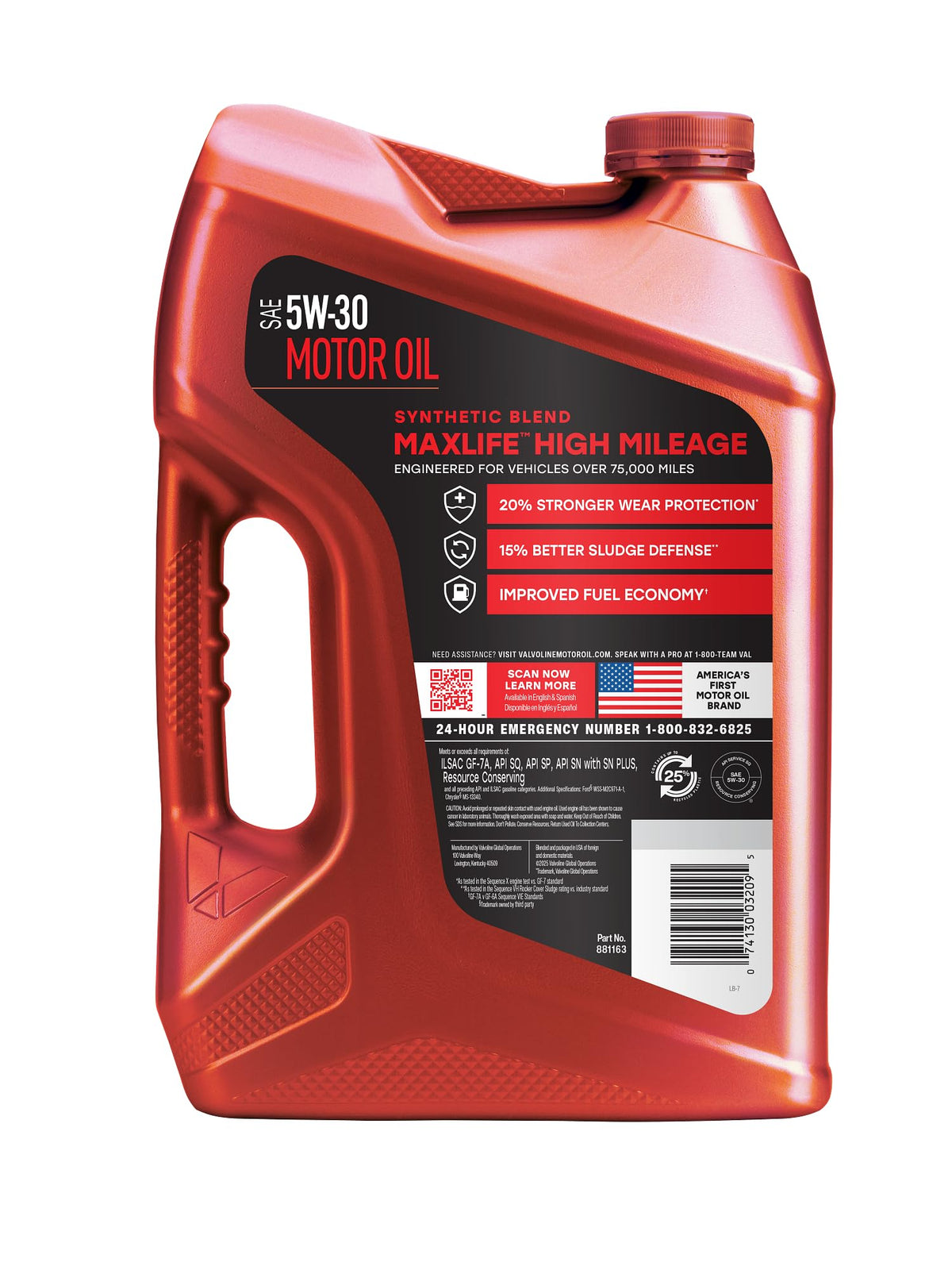 Valvoline MaxLife back label highlighting features and specifications for informed buyers