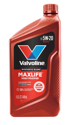 Valvoline MaxLife back label with specifications and approvals
