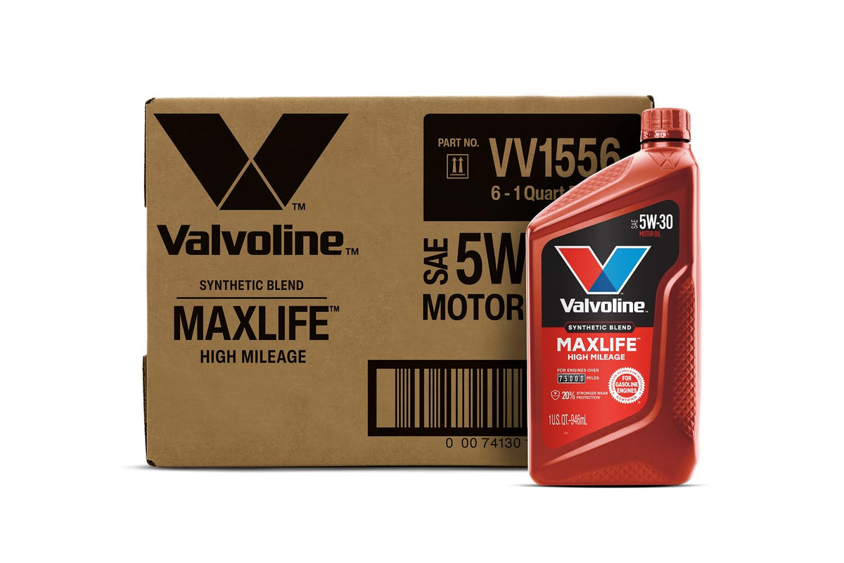 Valvoline MaxLife front packaging showing product and benefits for high-mileage engines