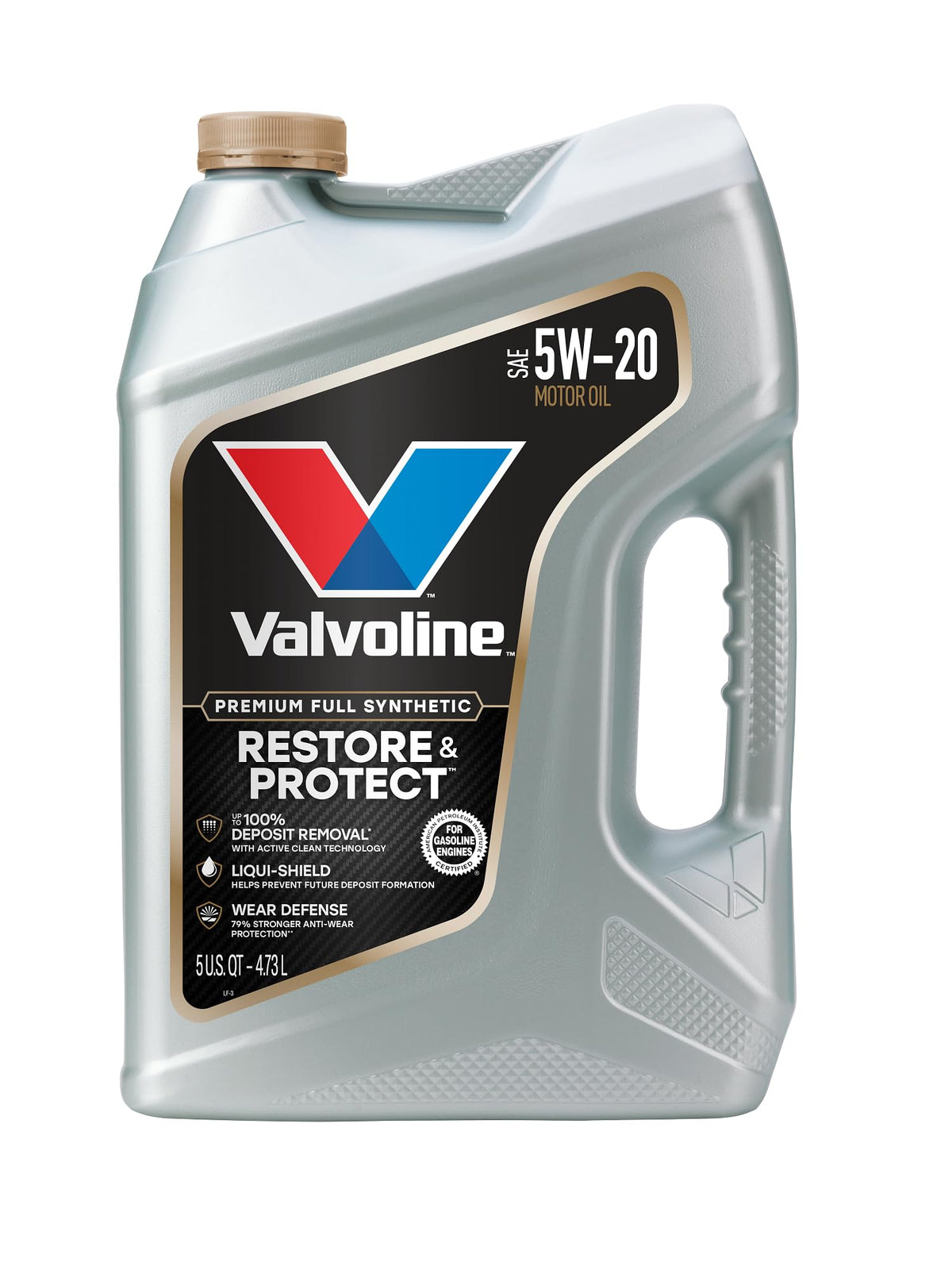 Valvoline bottle front showing Restore & Protect branding and benefits