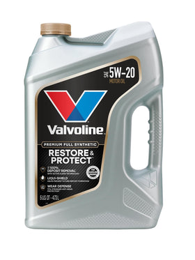 Valvoline bottle front showing Restore & Protect branding and benefits