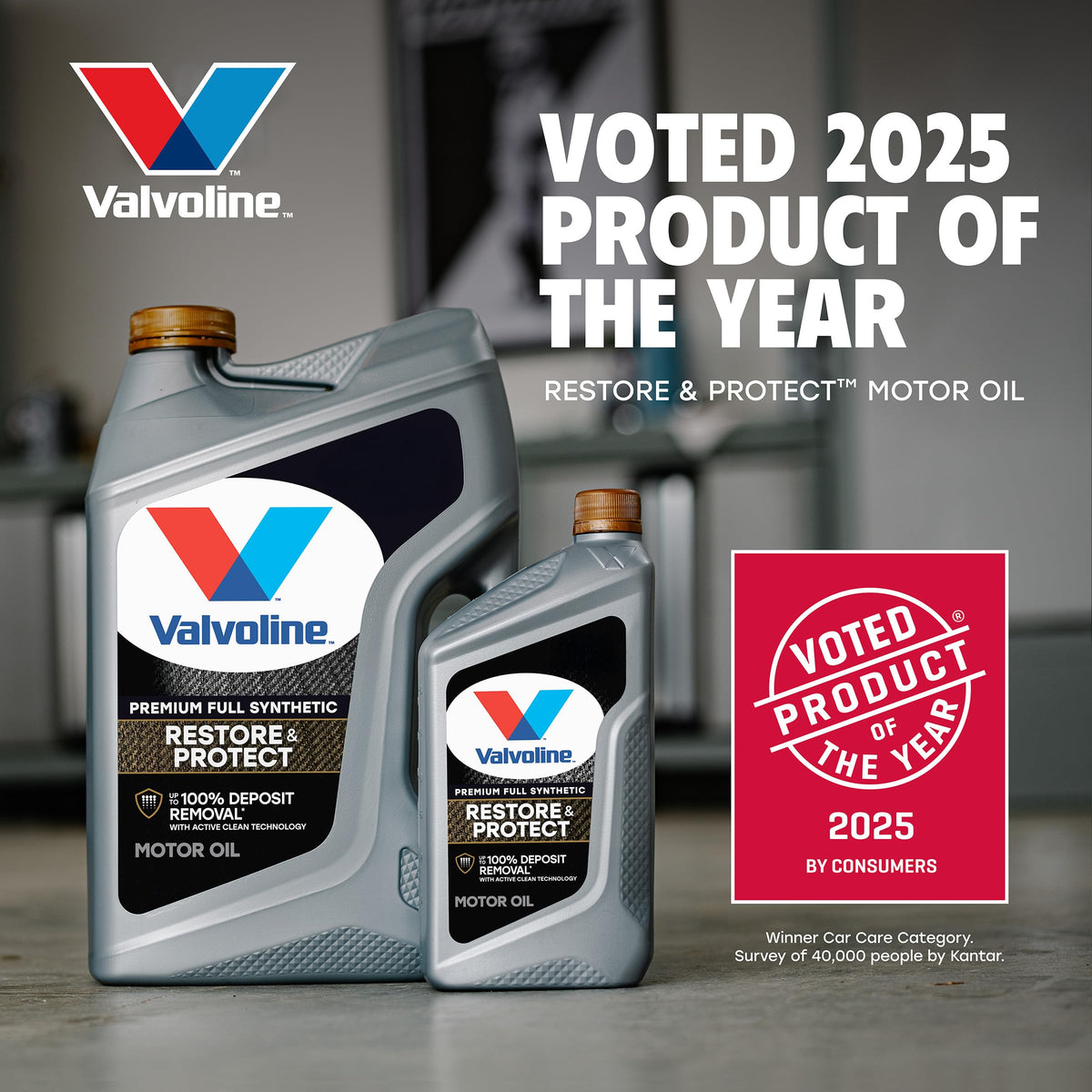 Top cap and spout detail of Valvoline Restore & Protect bottle for easy pouring benefit