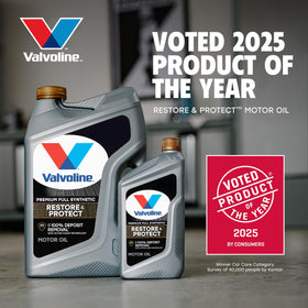 Top cap and spout detail of Valvoline Restore & Protect bottle for easy pouring benefit