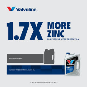 Case of six Valvoline VR1 quart bottles boxed for bulk purchase and workshop supply