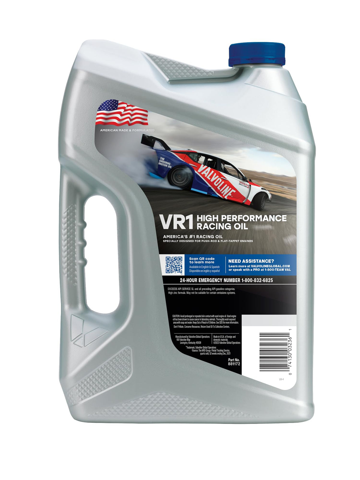 Close-up of Valvoline VR1 label highlighting high zinc ZDDP protective benefit