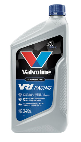 Close-up of Valvoline VR1 label highlighting high-zinc formulation benefit