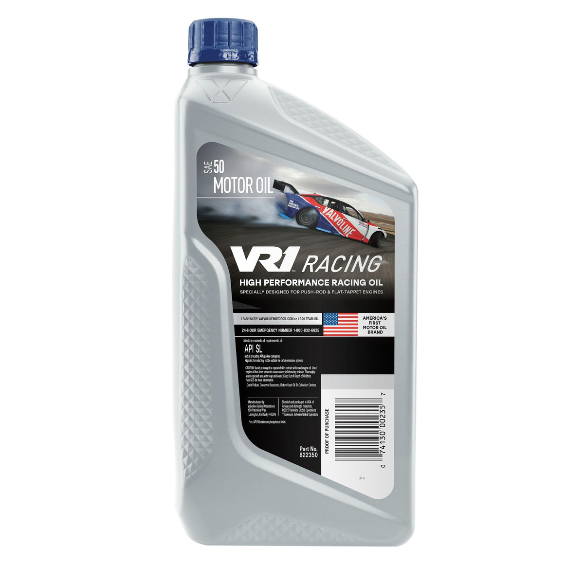 Pouring Valvoline VR1 oil into funnel demonstrating easy, controlled dispensing