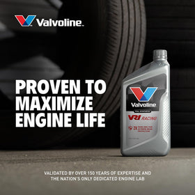 Valvoline VR1 next to a ruler to show bottle size and shipping scale