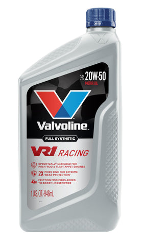 Valvoline VR1 close-up of label ingredients and viscosity details for clarity