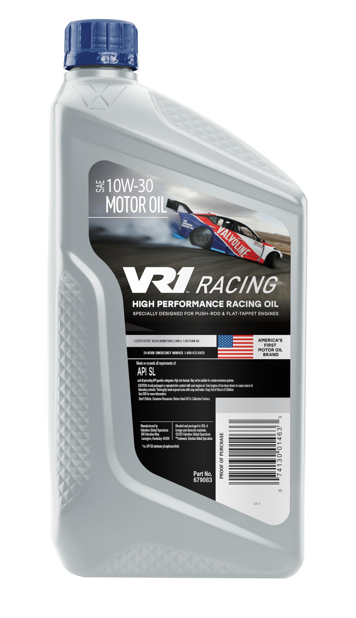Valvoline VR1 oil texture on dark surface illustrating 10W-30 viscosity performance