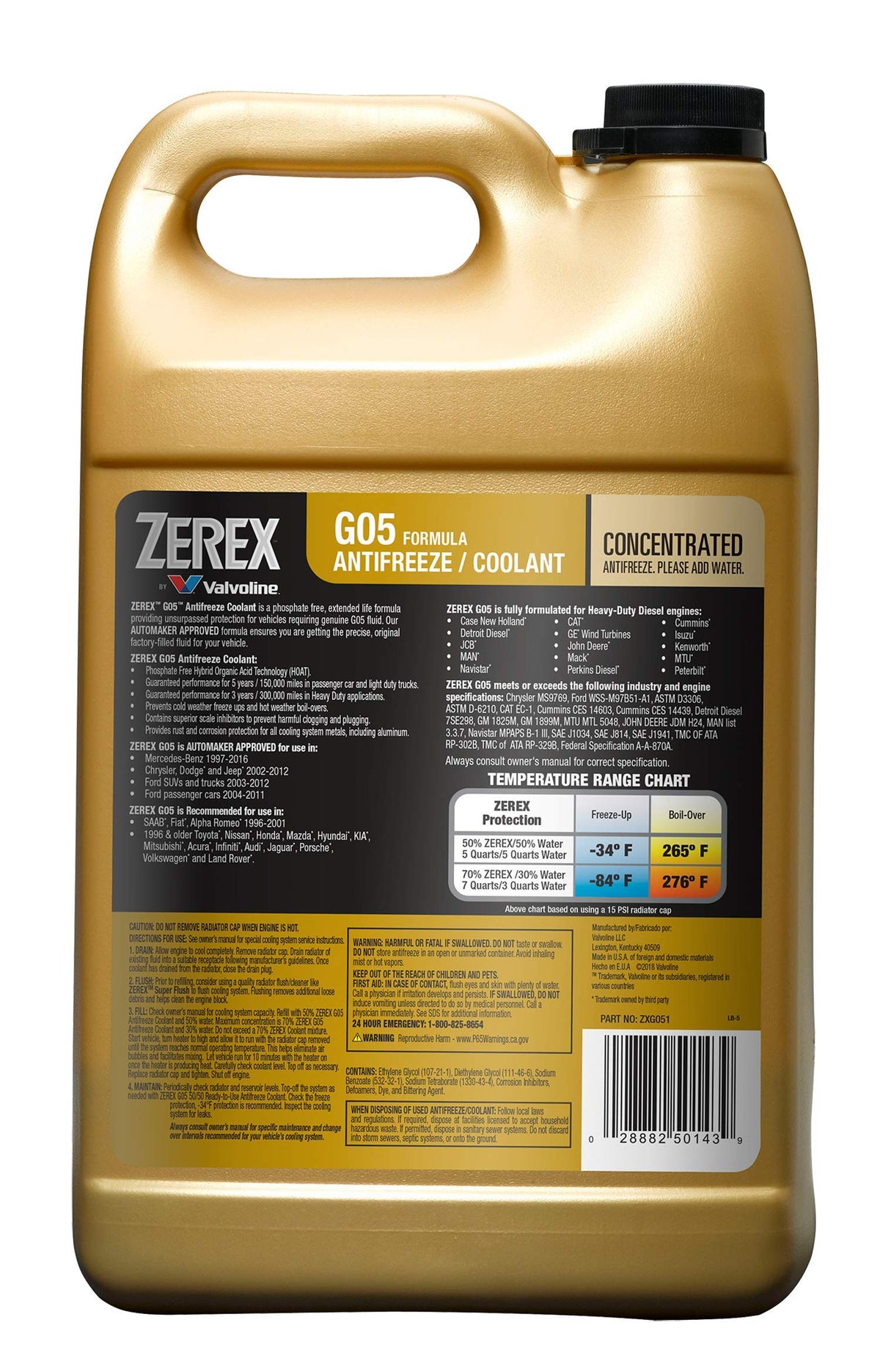 Valvoline Zerex G05 cap and measuring spout for precise mixing and pouring