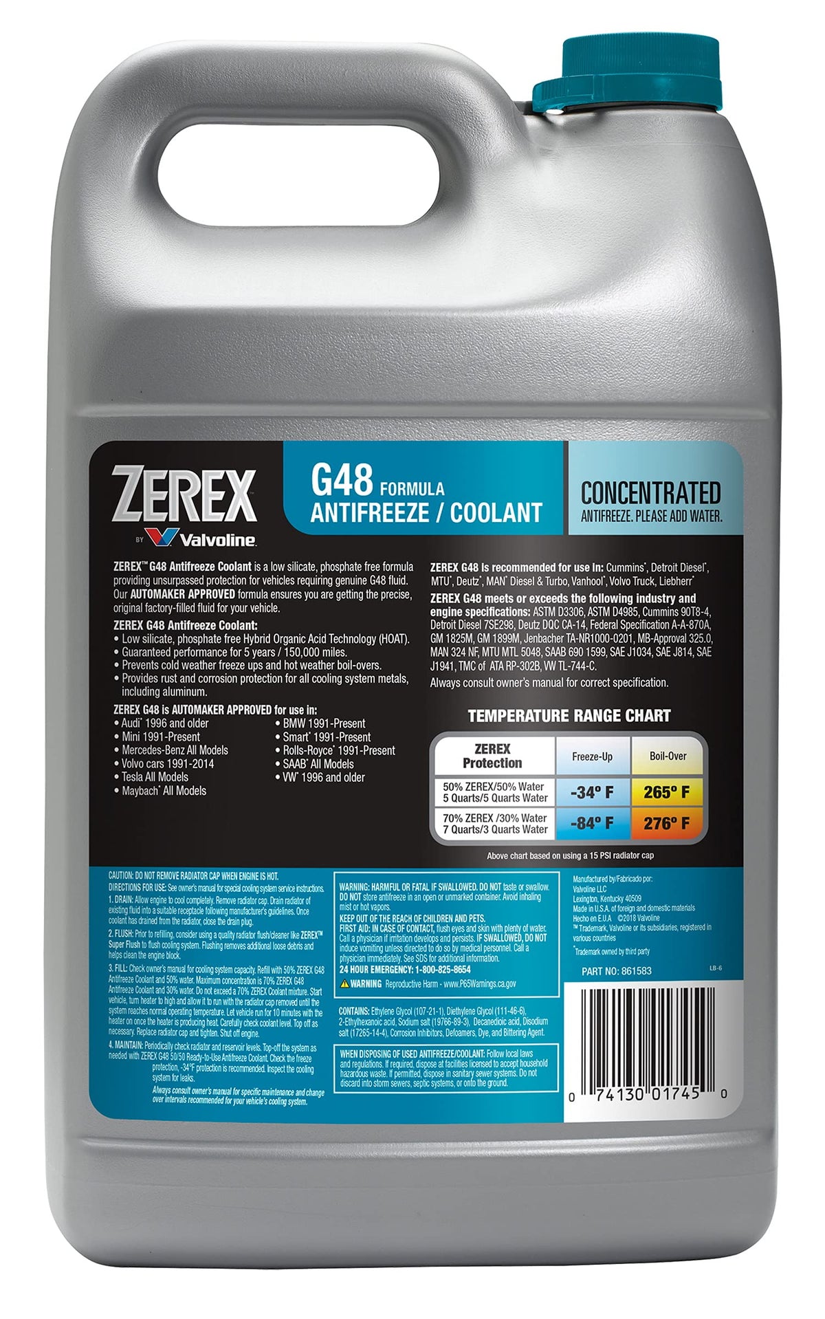 Valvoline Zerex G48 being poured for dilution, demonstrating proper mix and readiness