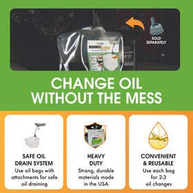 ValvoMax clear drain bag inserted into jug for neat oil capture