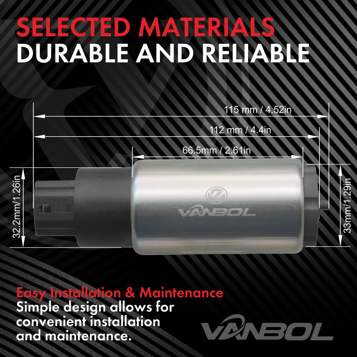 VANBOL pump beside ruler illustrating compact dimensions benefit