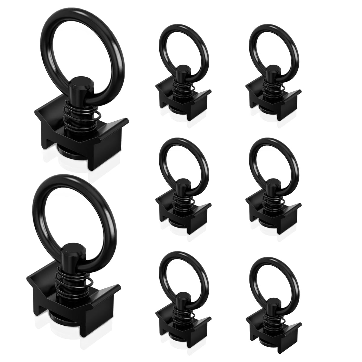 vandrabase front view pack showing eight black L-track fittings and clear labeling for quick selection