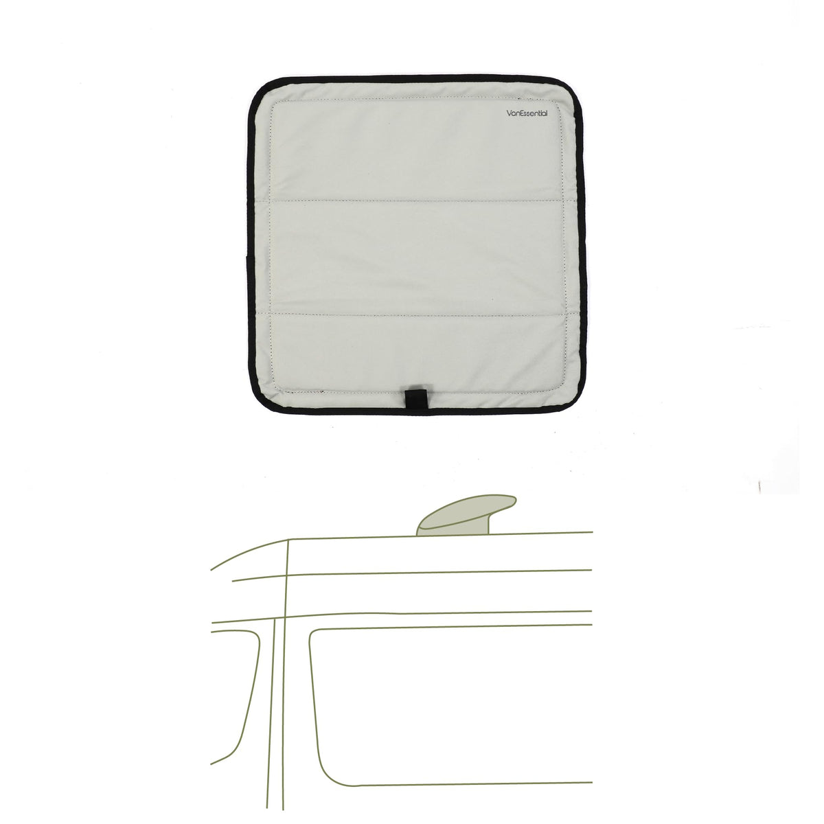 VanEssential front view on vent showing secure fit and sun protection