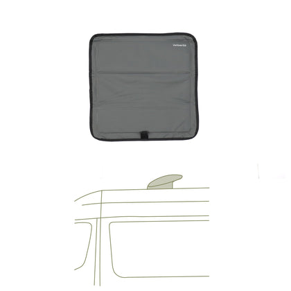 VanEssential front view on roof showing charcoal cover protecting interior
