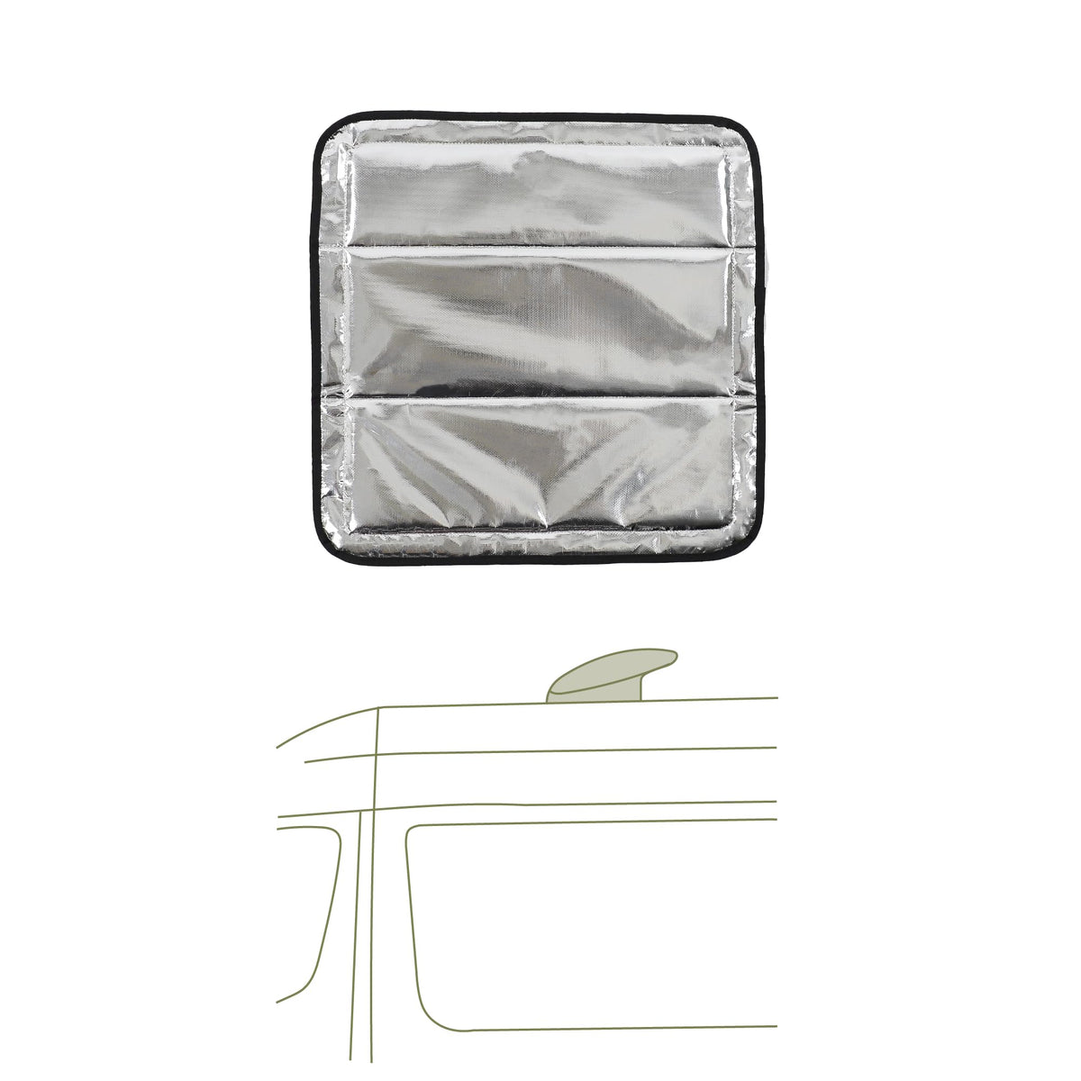 VanEssential front view showing cover fitted and blocking light, improves sleep