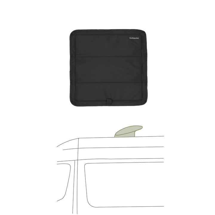 VanEssential front view of black vent cover showing full blackout benefit