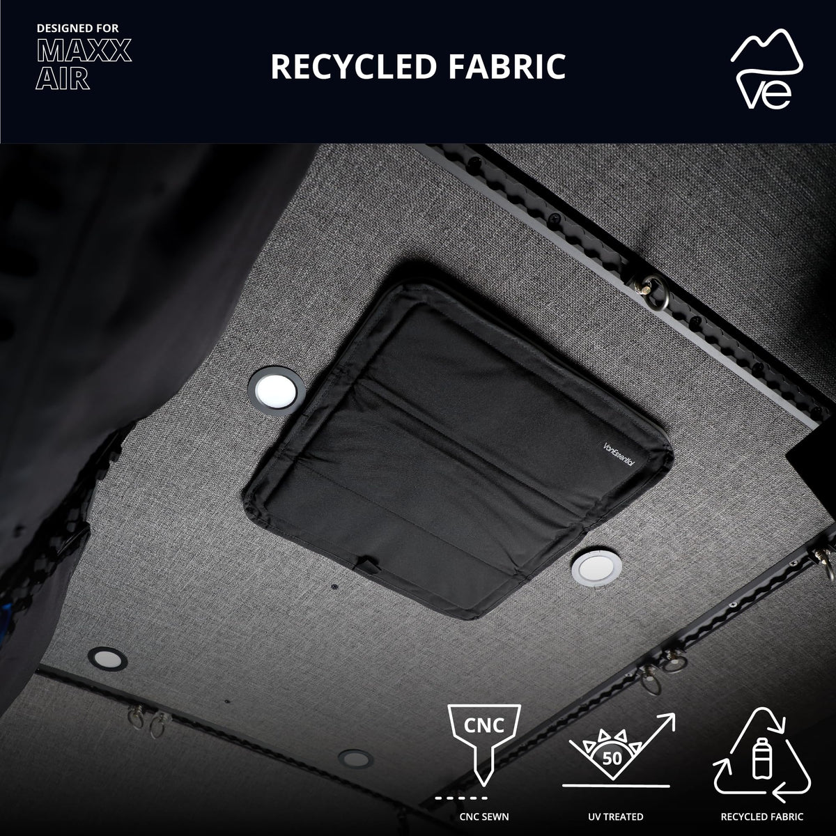 VanEssential installed on MaxxAir fan demonstrating fit and privacy