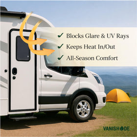 Vanishade in a camper interior providing blackout privacy and cooler cabin
