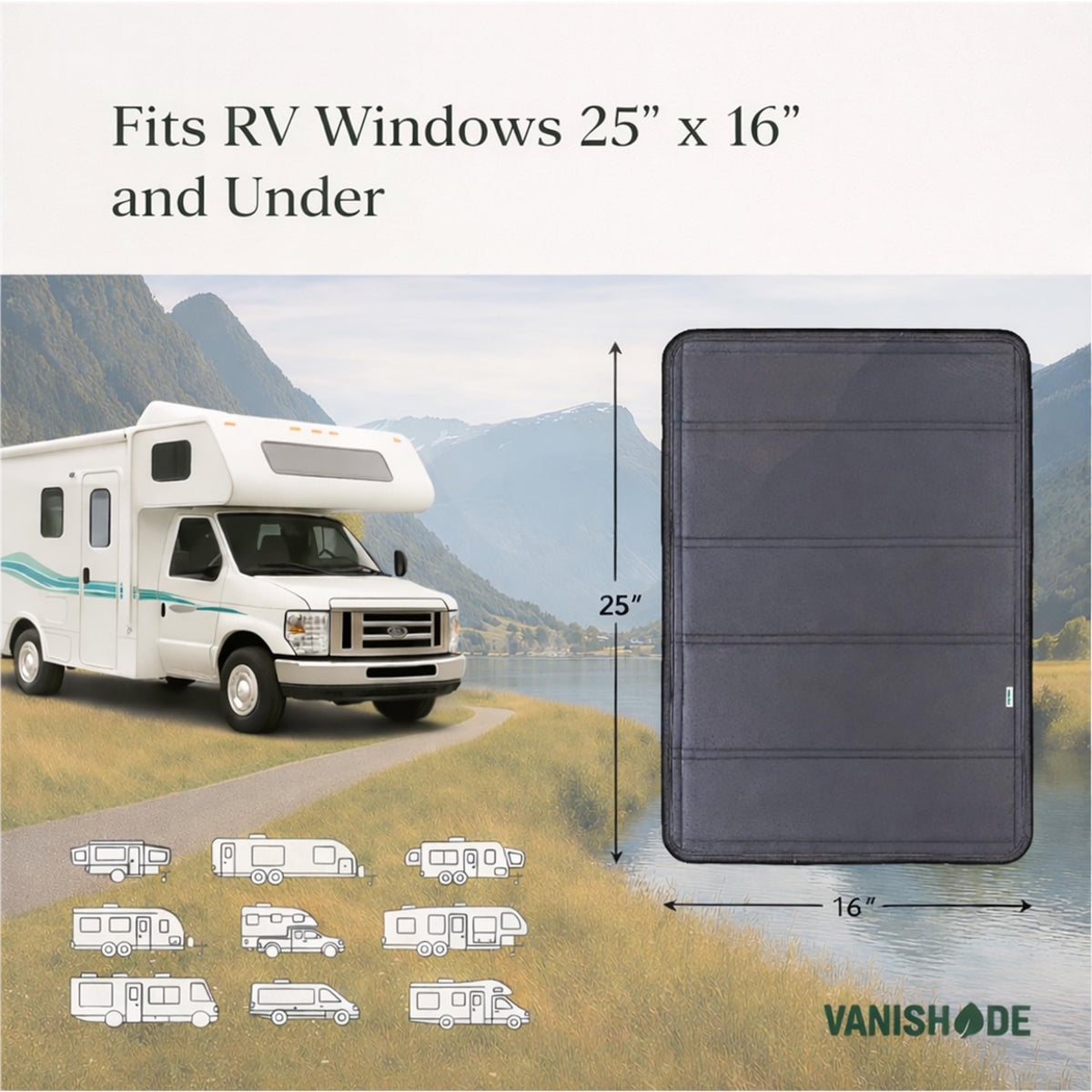 Vanishade next to a hand for scale, showing 25x16 size and easy handling