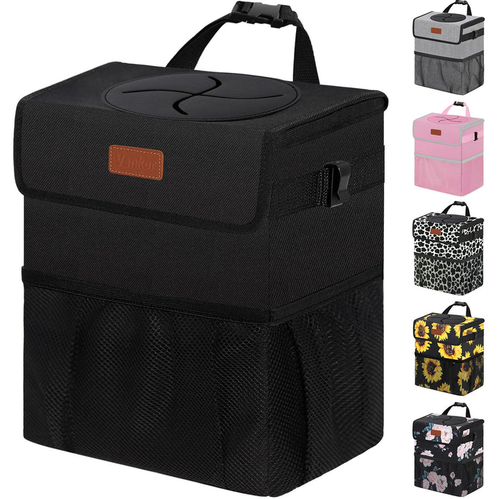 Vankor front view of trash can with lid showing tidy design and easy access