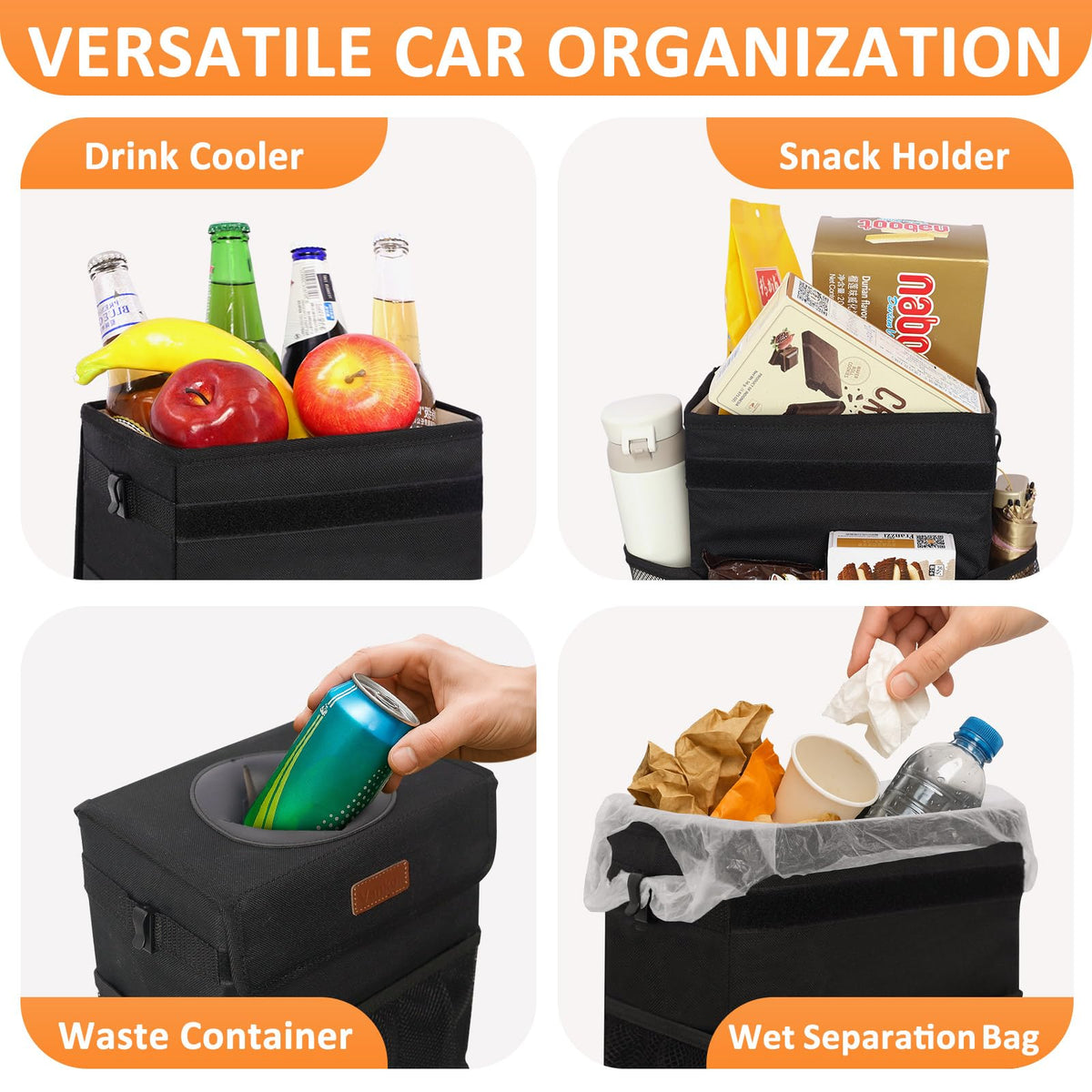 Vankor three outer pockets filled with wipes snacks showing organized storage