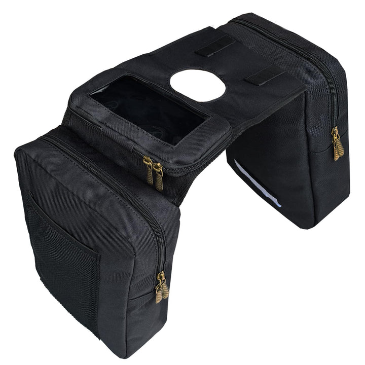 Vanlison front view of tank bag showing balanced storage and easy access