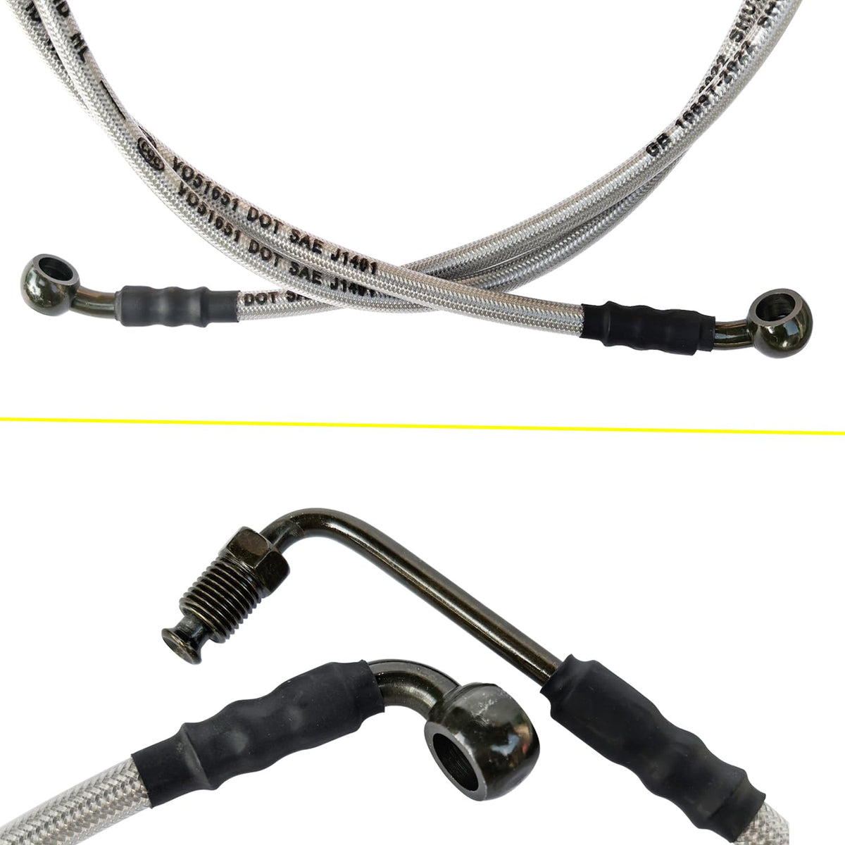 Vanlison front brake hose routed under chassis showing clearance benefit